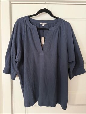 NIC+ZOE Slate Blue Split-Neck Relaxed Tunic NWT